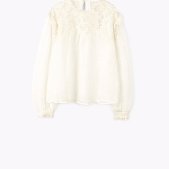 MANGO NIEVES LINEN BLEND SHEER BLOUSE TOP S/M - Picture 2 of 6